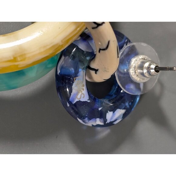 Lele Sadoughi Double Ring Drop Earrings Blue Green Oversized MINT - Picture 4 of 7